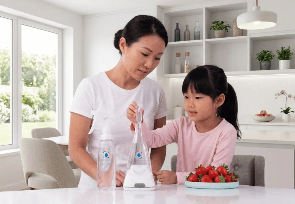 Woman and child using Force of Nature Multi Purpose cleaner system